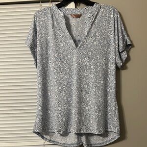 Amiana Gray Notched Collar Blouse Relaxed Fit